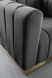 Marlon Velvet Loveseat - Chic Channel Tufted Seating with Gold Stainless Steel Base for Modern Homes