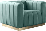 Marlon Velvet Chair - Luxurious Comfort with Channel Tufting and Elegant Brushed Gold Base Design