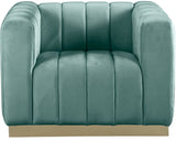 Marlon Velvet Chair - Luxurious Comfort with Channel Tufting and Elegant Brushed Gold Base Design