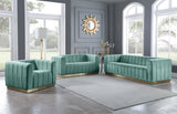 Marlon Velvet Chair - Luxurious Comfort with Channel Tufting and Elegant Brushed Gold Base Design