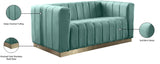 Marlon Velvet Loveseat - Chic Channel Tufted Seating with Gold Stainless Steel Base for Modern Homes