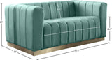 Marlon Velvet Loveseat - Chic Channel Tufted Seating with Gold Stainless Steel Base for Modern Homes