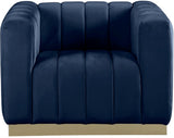 Marlon Velvet Chair - Luxurious Comfort with Channel Tufting and Elegant Brushed Gold Base Design