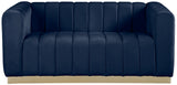 Marlon Velvet Loveseat - Chic Channel Tufted Seating with Gold Stainless Steel Base for Modern Homes
