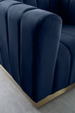 Marlon Velvet Loveseat - Chic Channel Tufted Seating with Gold Stainless Steel Base for Modern Homes