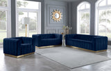 Marlon Velvet Loveseat - Chic Channel Tufted Seating with Gold Stainless Steel Base for Modern Homes