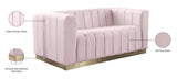 Marlon Velvet Loveseat - Chic Channel Tufted Seating with Gold Stainless Steel Base for Modern Homes