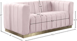 Marlon Velvet Loveseat - Chic Channel Tufted Seating with Gold Stainless Steel Base for Modern Homes