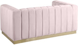Marlon Velvet Loveseat - Chic Channel Tufted Seating with Gold Stainless Steel Base for Modern Homes