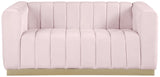 Marlon Velvet Loveseat - Chic Channel Tufted Seating with Gold Stainless Steel Base for Modern Homes