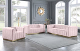 Marlon Velvet Loveseat - Chic Channel Tufted Seating with Gold Stainless Steel Base for Modern Homes
