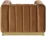 Marlon Velvet Chair – Elegant Saddle Design with Channel Tufting & Brushed Gold Stainless Steel Base