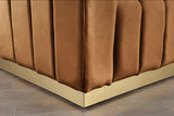 Marlon Velvet Loveseat - Channel Tufted Comfort with Saddle Upholstery & Brushed Gold Base Elegance