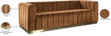 Marlon Saddle Velvet Sofa - Luxe Comfort with Deep Channel Tufting & Stunning Gold Base Design