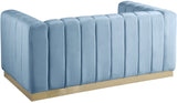 Marlon Velvet Loveseat - Chic Channel Tufted Seating with Gold Stainless Steel Base for Modern Homes