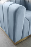 Marlon Velvet Loveseat - Chic Channel Tufted Seating with Gold Stainless Steel Base for Modern Homes