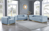 Marlon Velvet Loveseat - Chic Channel Tufted Seating with Gold Stainless Steel Base for Modern Homes