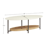 2-Tier Oval Coffee Table with Storage Shelf, White/Natural