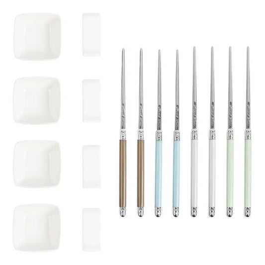 Mother of Pearl Chopsticks & Ceramic Bowls Set (4 Pairs)