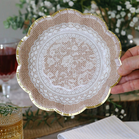 Burlap and Lace Tableware Set 62 Pieces