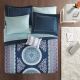 Bohemian Complete 9-Piece Comforter and Sheet Set, Navy Blue