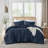 Grid Soft Washed Pinch Pleated Comforter Set, Navy