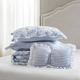 Vintage Inspired Floral Microfiber Quilt Set, Blue
