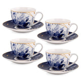 Mizuki Blue Porcelain Teacup & Saucer Set of 4