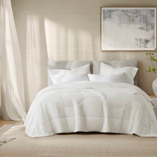 Sculptural Weave Reversible Tencel Comforter Blanket, White