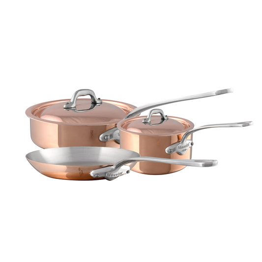 Mauviel M'Heritage M'150 S Copper 5-Piece Copper Cookware Set With Cast Stainless Steel Handles And Curved Lid