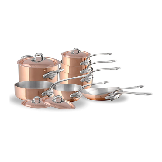 Mauviel M'Heritage M'150 S Copper 12-Piece Copper Cookware Set with Cast Stainless Steel Handles And Curved Lid