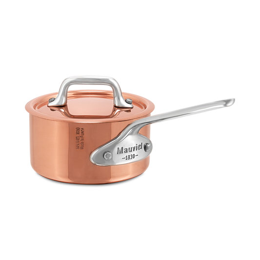 Mauviel M'MINIS Copper Sauce Pan With Lid, Stainless Steel Handles, 0.32-Quart