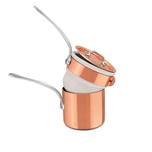 Mauviel Copper Tinned Bain Marie/Double Boiler With Lid, Cast Stainless Steel Handles, 0.9-Qt
