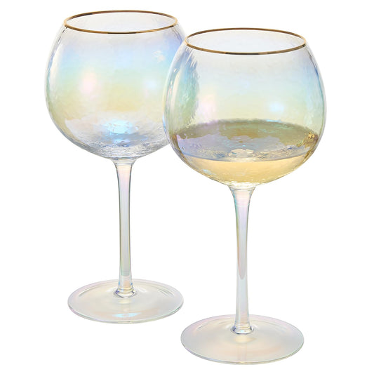 Iridescent Lustered Hammered Wine Glasses - Set of 2