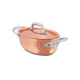 Mauviel M'MINIS Copper Oval Stew Pan With Lid, Stainless Steel Handles, 0.42-Qt