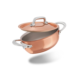 Mauviel M'MINIS Copper Oval Stew Pan With Lid, Stainless Steel Handles, 0.42-Qt