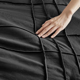 Grid Textured Soft Washed Pleated Comforter Set, Black