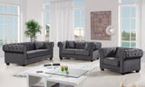 Bowery Contemporary Chair with Tufted Velvet Upholstery, Chrome Nailheads, and Cozy Throw Pillows