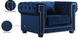 Bowery Contemporary Chair with Tufted Velvet Upholstery, Chrome Nailheads, and Cozy Throw Pillows