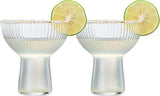 Ribbed Stemless Margarita Glasses with Gold Rim - Set of 4 (10 OZ)