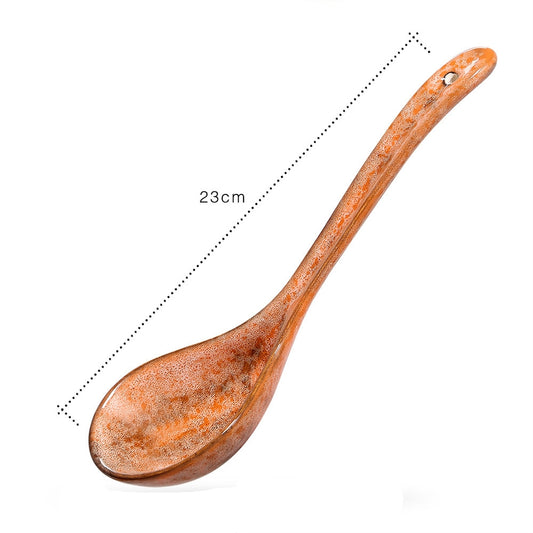 Glazed Ceramic Soup Spoon with Long Handle