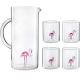 The Wine Savant Flamingo Pitcher & 4 Glasses Set Decanter