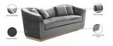 Arabella Contemporary Sofa with Gold Accents, Curved Back Design & Cozy Throw Pillows for Relaxation