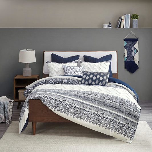 Tufted 3-Piece Comforter or Duvet Cover Set, Navy Blue