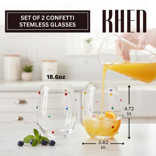 Confetti Stemless Wine Glasses Set of 2, 18.6oz
