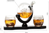 Whiskey Decanter Globe Set with 2 Etched Whiskey Glasses - 850ml