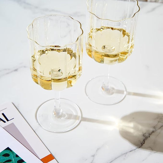 Flower Vintage Wine Glassware - Set of 2-13 oz (Clear)