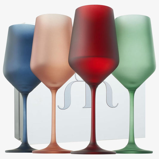 Frosted Colored Crystal Wine Glass | Set of 4