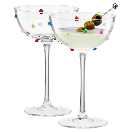 Confetti Coupe Glasses Set of 2, 7.44oz Colorful Clear Glass