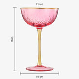 Vintage Art Deco Coupe for Champagne, Martini, Cocktails| Set of 2 | 7 oz (Pink)
